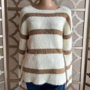 Pink Lily! Fuzzy, Soft, Striped Sweater! Medium! BRAND NEW OUT OF PLASTIC SLEEVE